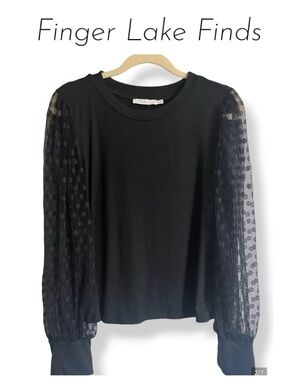 Lush Black Ribbed Long Sleeve Top, XL